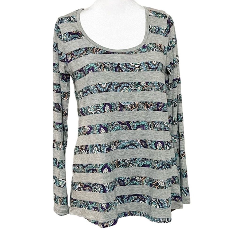 Lularoe Striped Long Sleeve Rayon Polyester Gray Patterned Top Women’s Sz XS